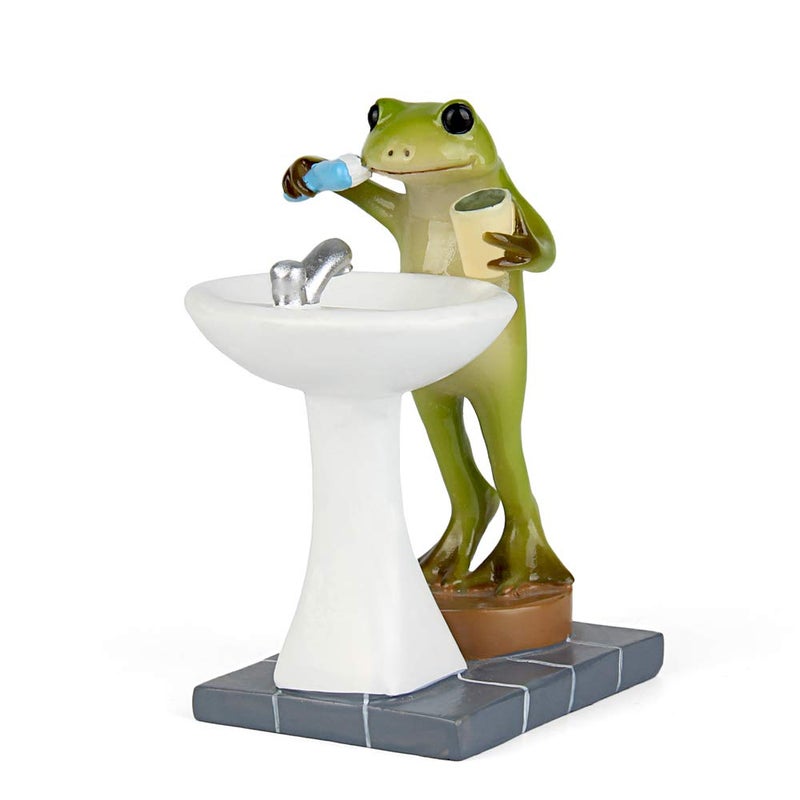 Tfro & Cile Frog Garden Statue Decor Miniature Animal Figurine Outdoor Fairy Brushing Teeth Sculpture for Bathroom - 3.3 Inch Height - Image 1